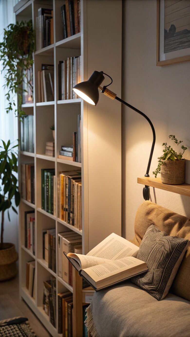 a-compact-ikea-clamp-spotlight-attached-to-a-books a compact ikea clamp spotlight attached to a books