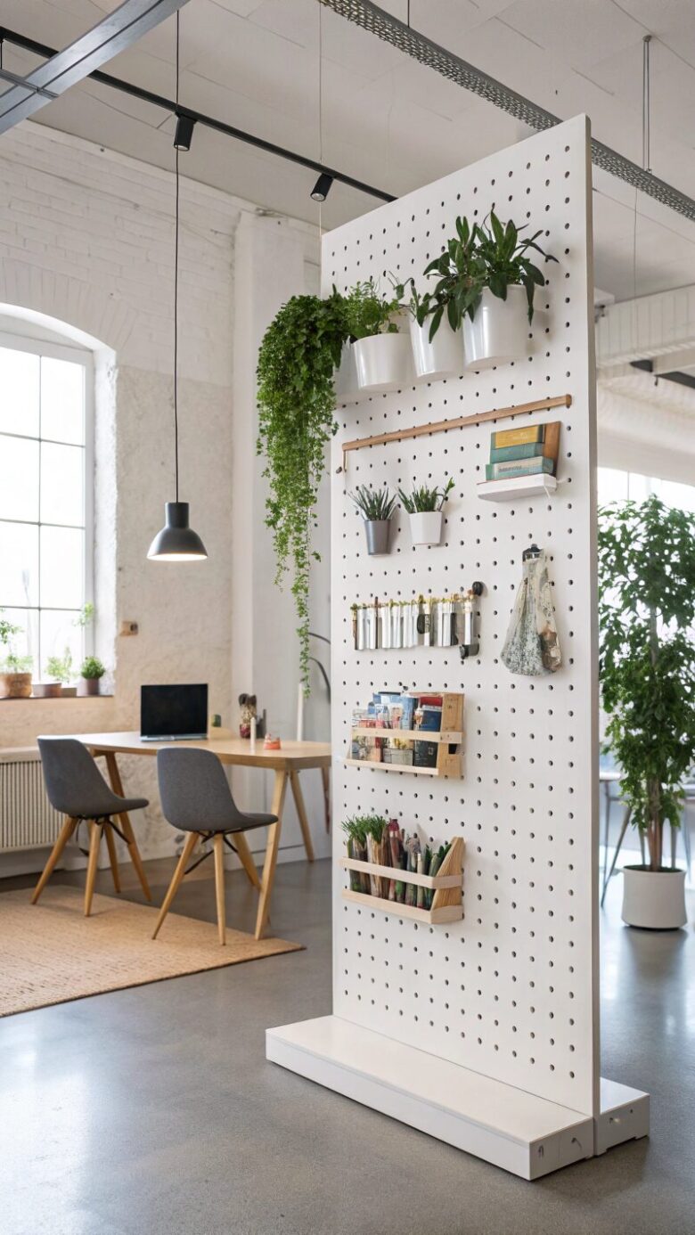 a-large-white-sk-dis-pegboard-acting-as-a-stylish- a large white sk dis pegboard acting as a stylish