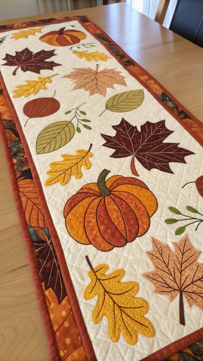 -autumn-themed-table-runner-focused-on-leaf-and-pu autumn themed table runner focused on leaf and pu