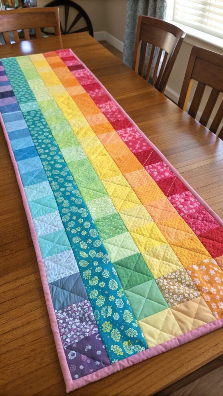 -bright-rainbow-table-runner-using-organized-fabri bright rainbow table runner using organized fabri