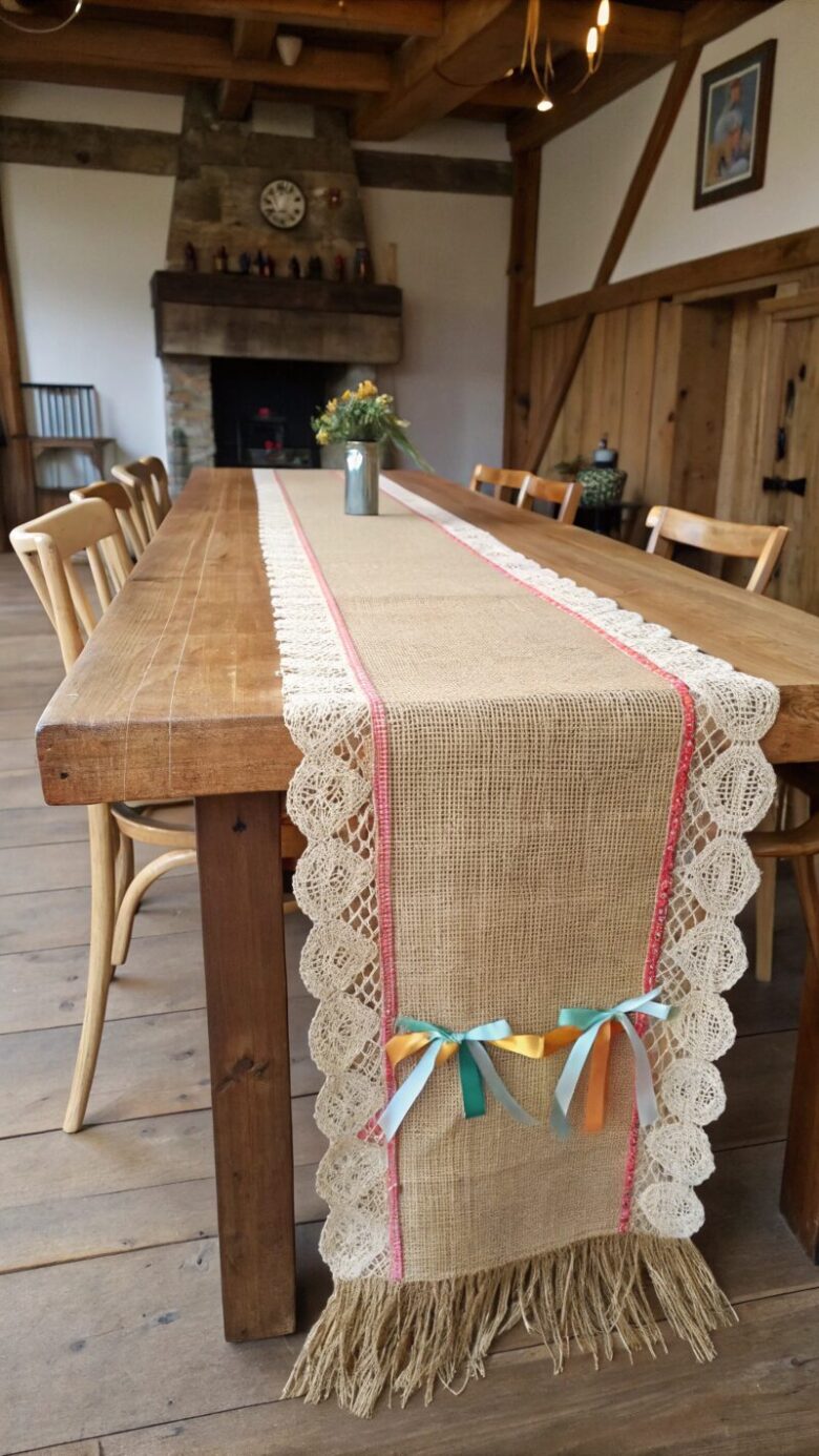 -coarse-burlap-table-runner-with-raw-frayed-edges- coarse burlap table runner with raw frayed edges