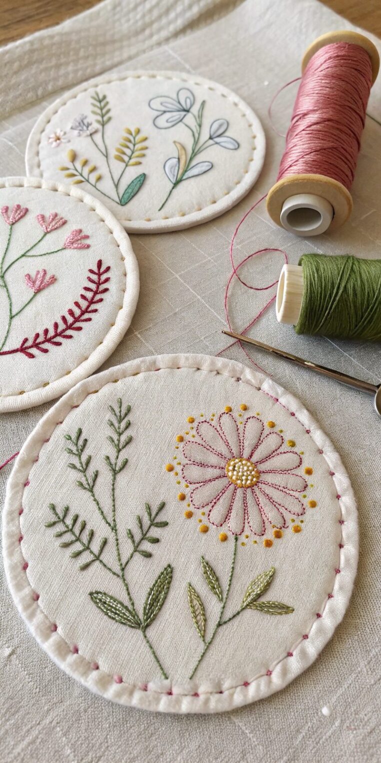 coasters-with-embroidered-designs----fabric-coaste coasters with embroidered designs fabric coaste