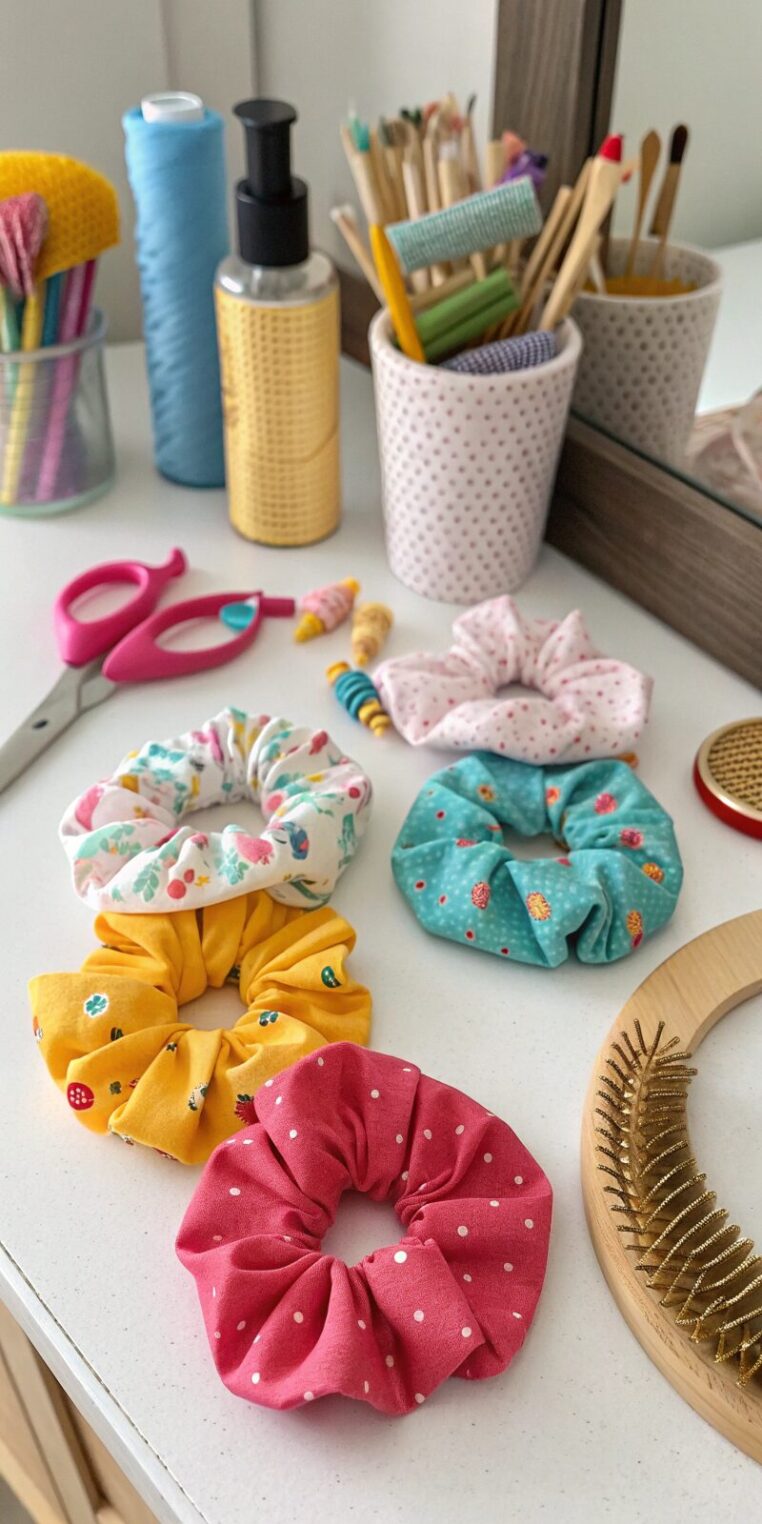 -collection-of-colorful-fabric-scrunchies-made-fro collection of colorful fabric scrunchies made fro
