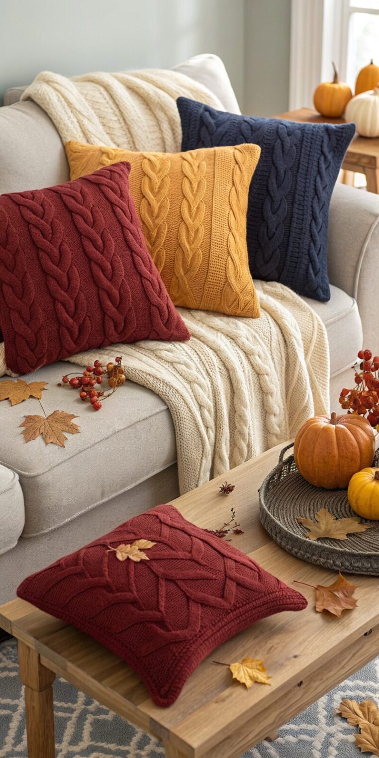 -cozy-throw-pillows-made-from-upcycled-cable-knit- cozy throw pillows made from upcycled cable knit