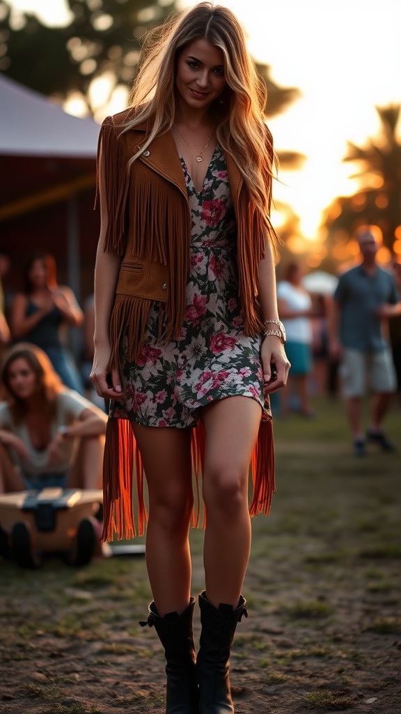 12 CUTE Boho Outfit Ideas fringe suede jack image