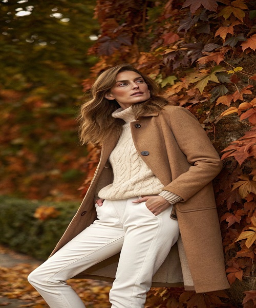 12 Cute Fall Outfit Ideas for Women full body view of a woman in a camel wool coat ov 1