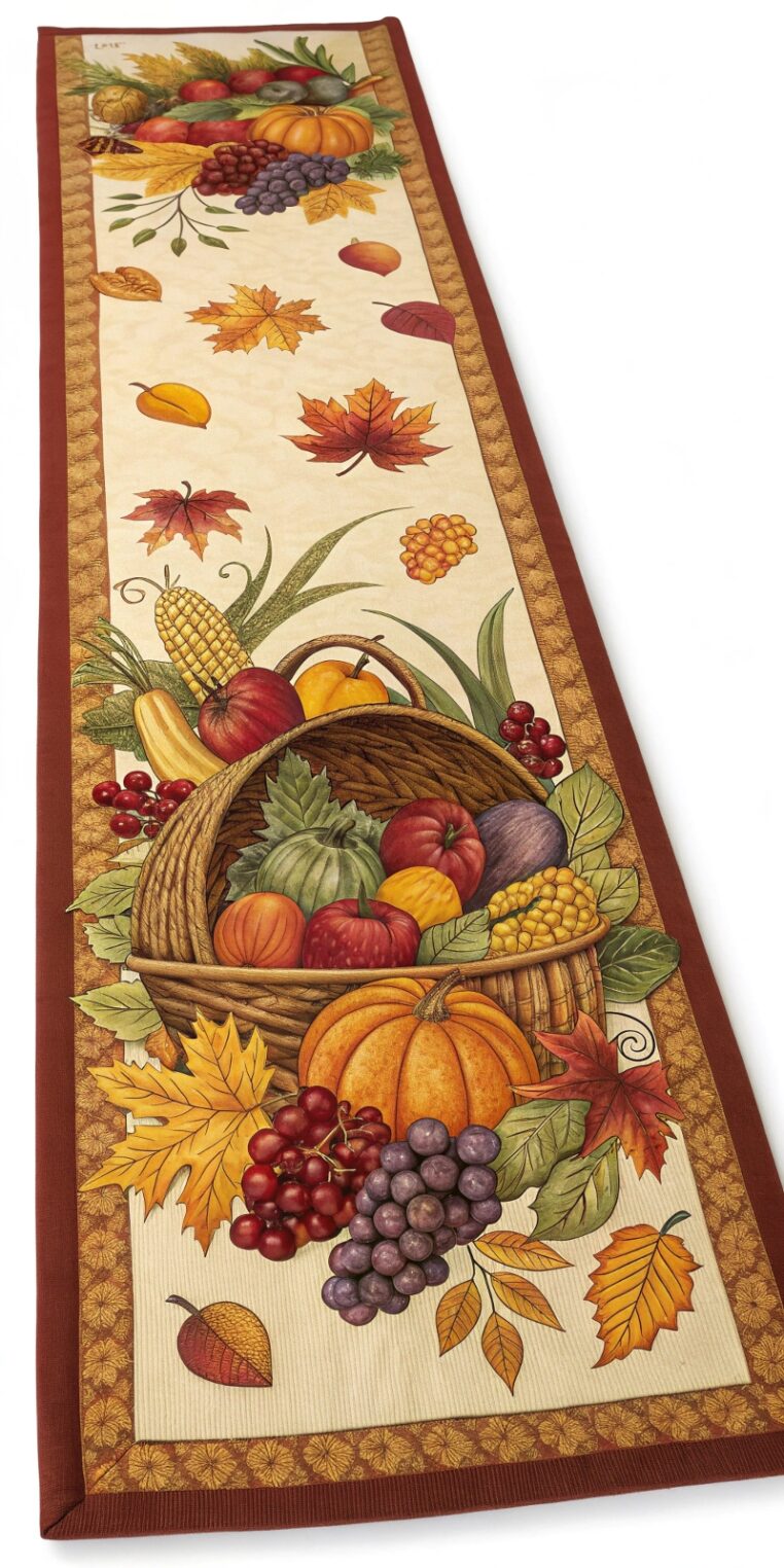 -harvest-themed-runner-with-fabric-print-of-cornuc harvest themed runner with fabric print of cornuc