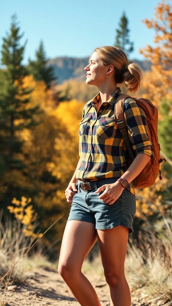 13 Hiking Outfit Ideas for Women lady wearing flane image