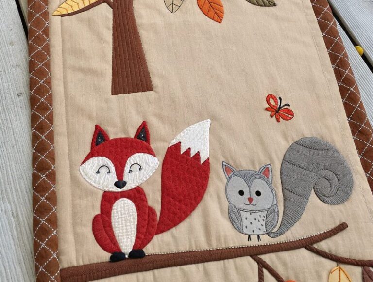 15 Best fall Table Runners Patterns for free neutral brown fabric runner with cute appliqu wo 1