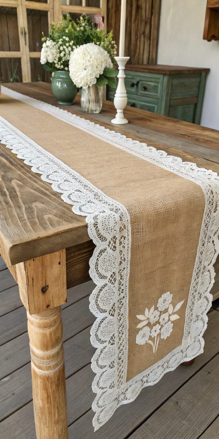 -table-runner-combining-rough-textured-burlap-with table runner combining rough textured burlap with