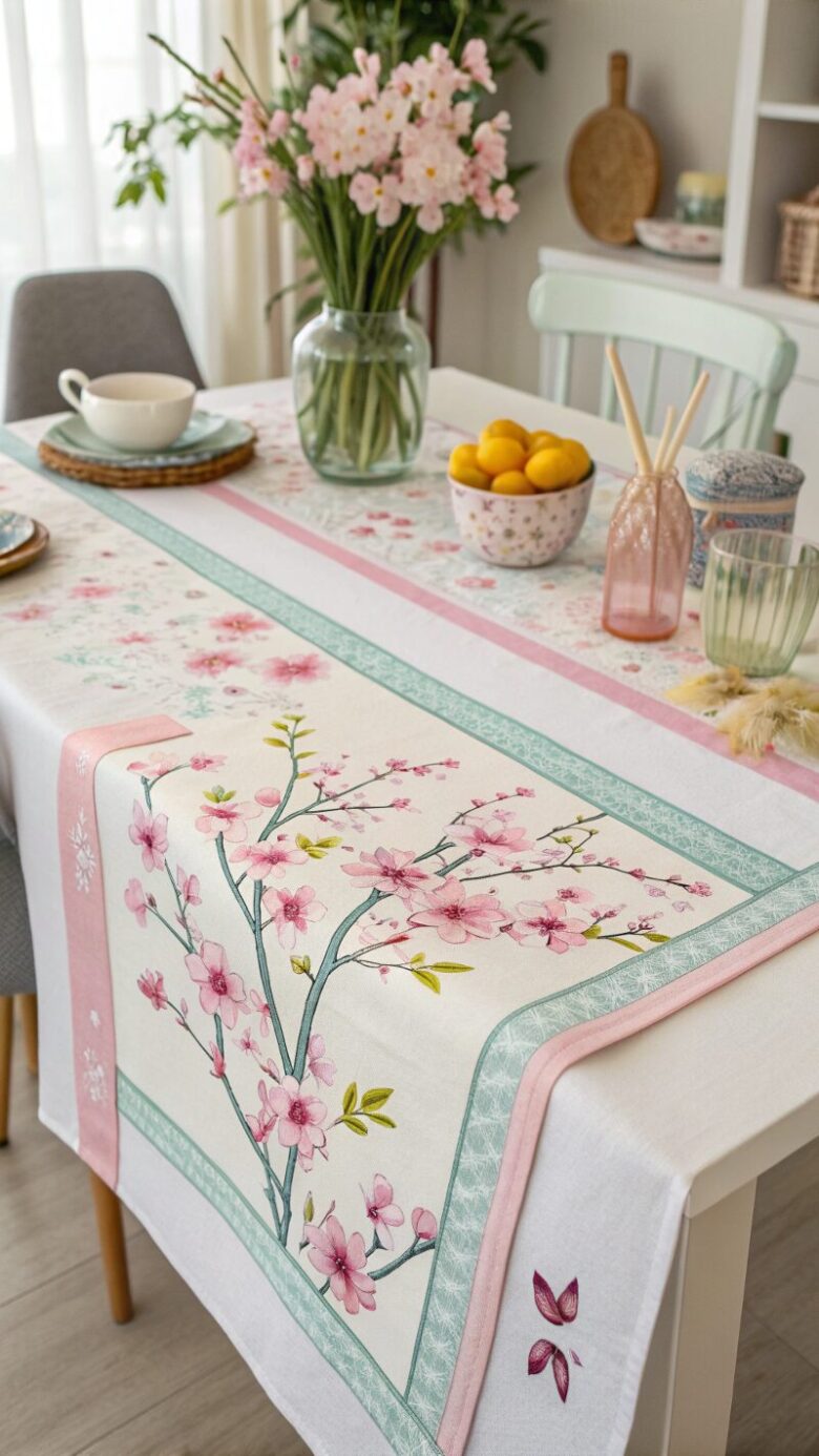 -table-runner-with-soft-floral-print-fabric-featur table runner with soft floral print fabric featur
