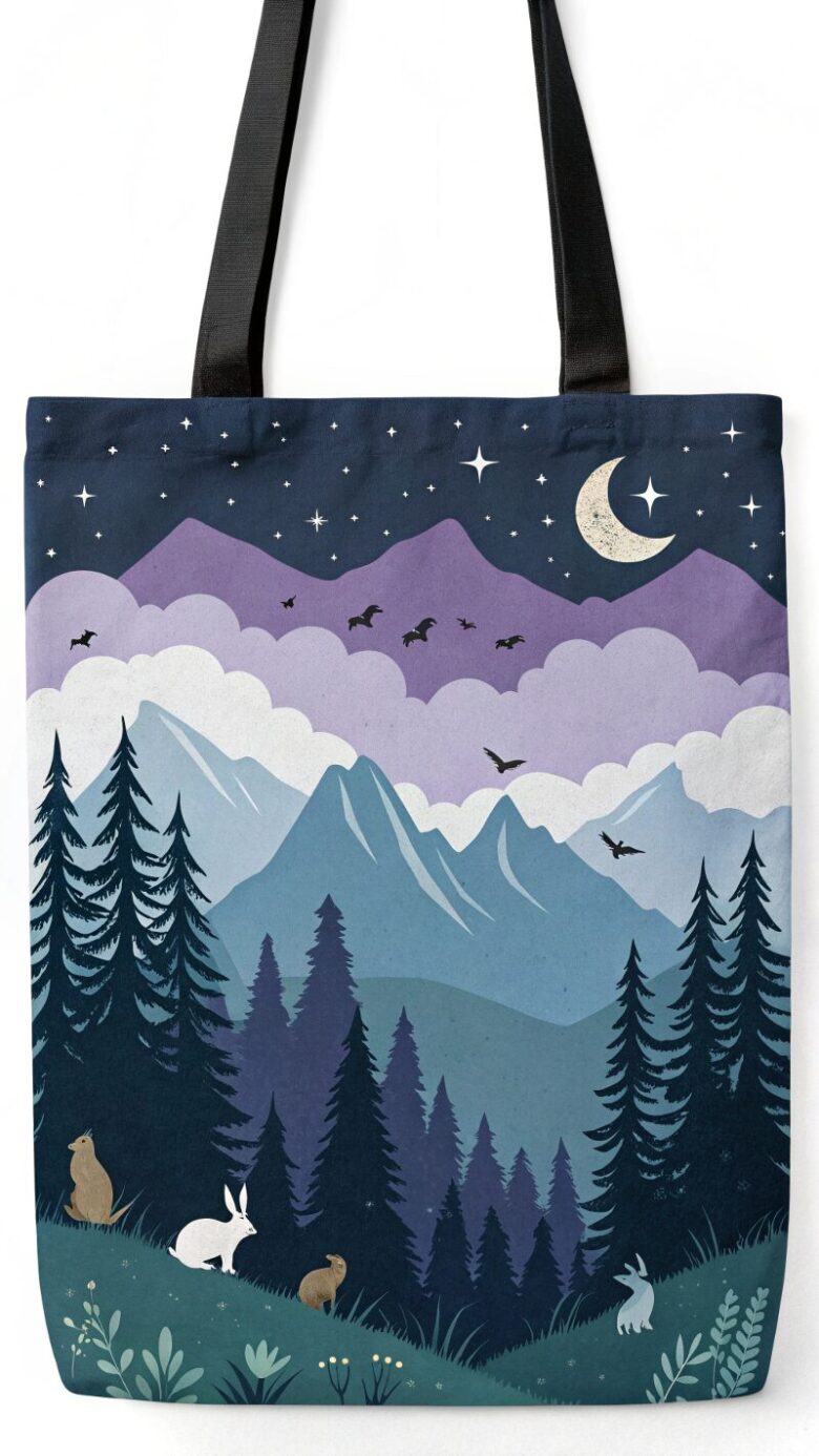-tote-bag-depicting-layered-mountain-landscape-sil tote bag depicting layered mountain landscape sil