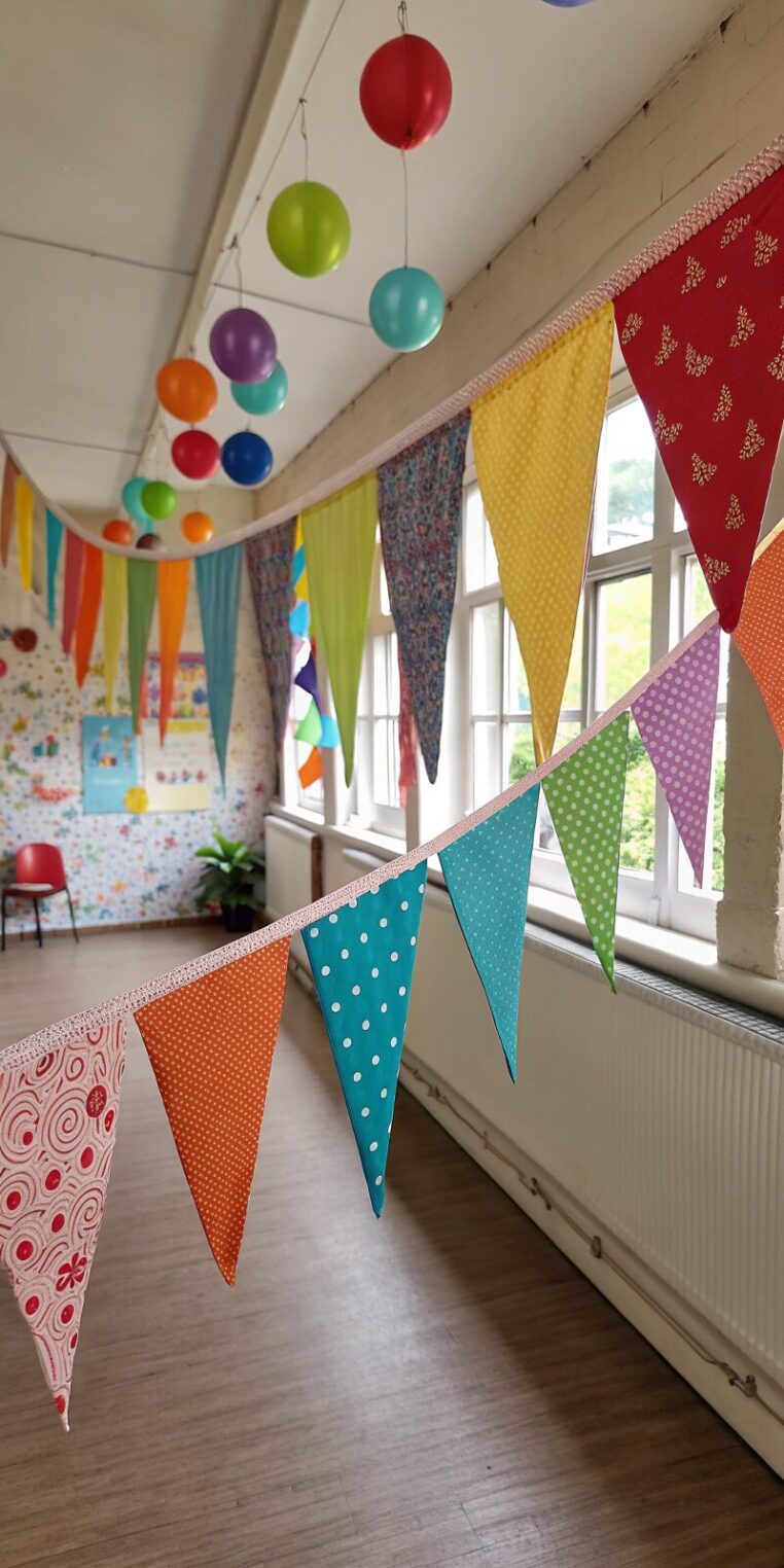 -vibrant-triangle-fabric-bunting-banner-with-sligh vibrant triangle fabric bunting banner with sligh
