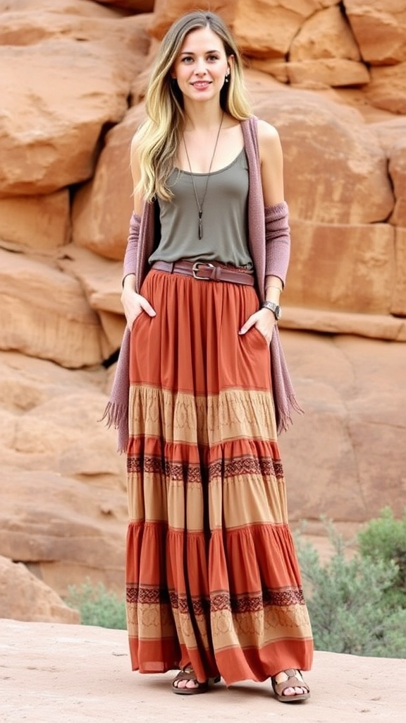 12 CUTE Boho Outfit Ideas woman in tiered b image 1